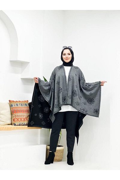 Kayaka triko women's double-sided kuulanabilir snow patterned shawl poncho