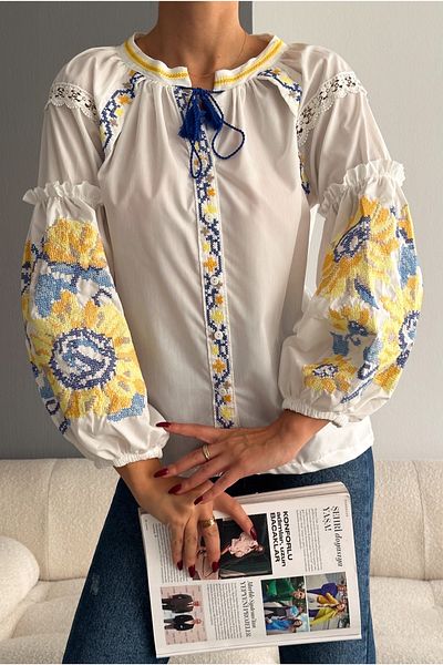 FEMELLE Women's Tasseled Buttoned Embroidered Cotton Shirt