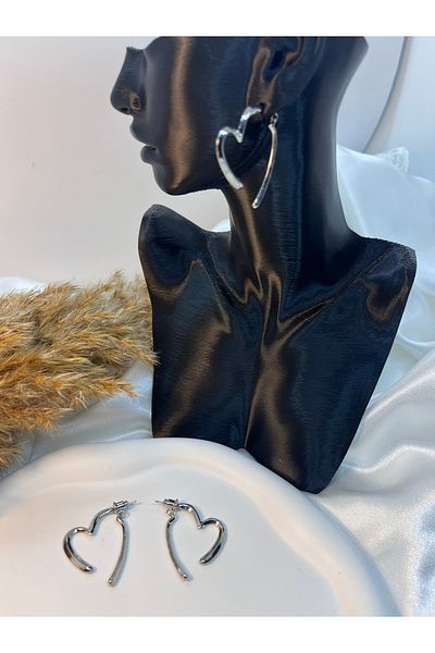 Yıldız Accessory Plain Steel Heart Earrings (Golden and Silver Colors)