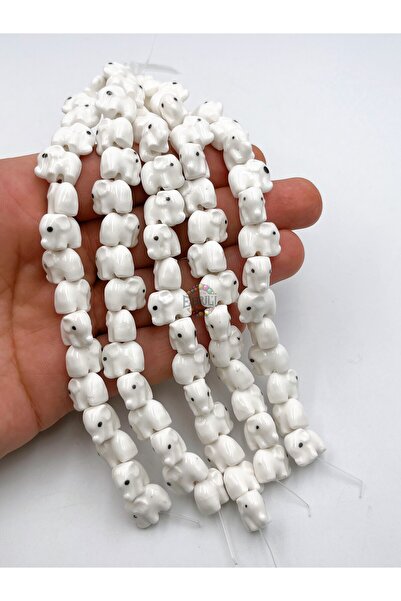 Ebruli Boncuk 11 Mm Beyaz Filler 5’li Seramik Takı Yapımı Bileklik Aksesuar B...