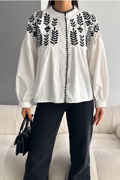 FEMELLE Women's Stand Collar Embroidered Shirt