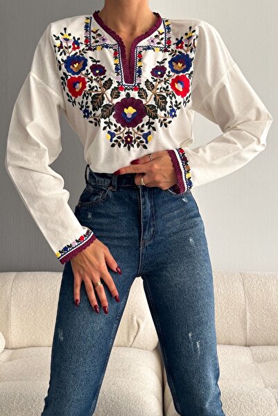 FEMELLE Dámská kompletní vyšívaná bavlněná halenka