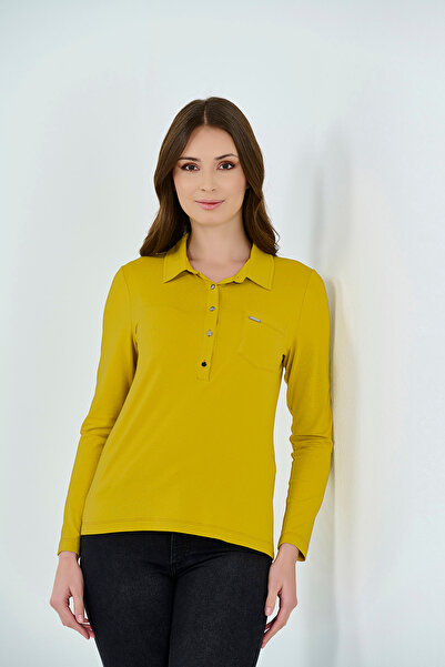 TOLGA SARAÇOĞLU 10312TS HARDAL POLO YAKA UZUN KOL ÖRME BLUZ