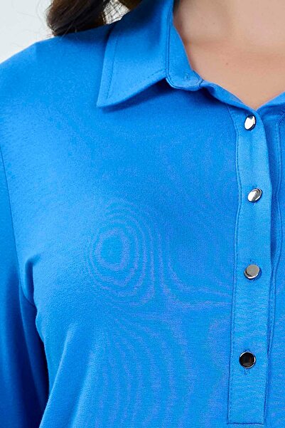 TOLGA SARAÇOĞLU 10312ΤΣ ΜΠΛΕ ΠΟΛΟ ΜΑΚΡΥΜΑΝΙΚΟ ΠΛΕΚΤΟ ΜΠΛΟΥΖΑ