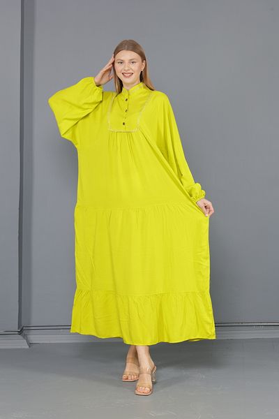 mervemoda Γυναικείο υφαντό φόρεμα χιτζάμπ με ψηλό γιακά πράσινο μεγάλο μέγεθος