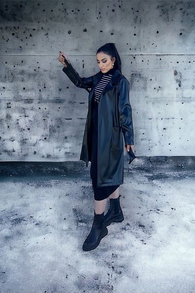 HAKKE Women's Belted Faux Leather Trench Coat