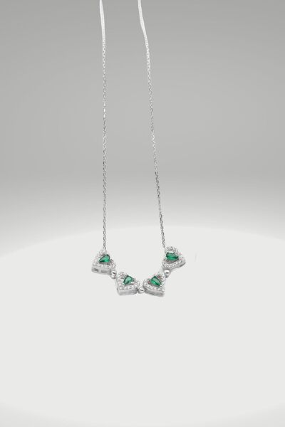 byess 925 Ayar Gümüş Mıknatıslı Zümrüt Yeşili Kalp Kolye