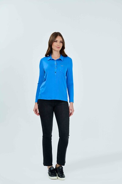 TOLGA SARAÇOĞLU 10312ΤΣ ΜΠΛΕ ΠΟΛΟ ΜΑΚΡΥΜΑΝΙΚΟ ΠΛΕΚΤΟ ΜΠΛΟΥΖΑ