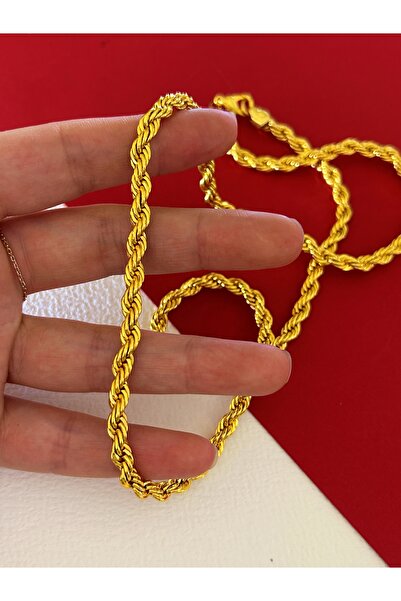 JEICON ATELIER 60 cm Gold Renk 22 Ayar Altın Kaplama Kalın Halat Zincir