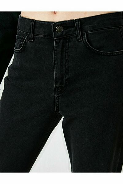 Trn JNS Blugi cu talie înaltă Mom Jean Black Mom Lycra Colorfast Extra Confortabil