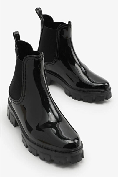 Cozi company Siyah Lastik Detay Düz Yuksek Taban Kadın Yağmur Botu