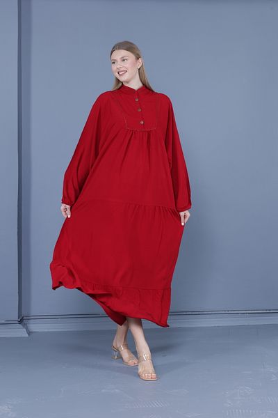 mervemoda Rochie de damă burgundy marime mare cu guler predominant tesut islamic