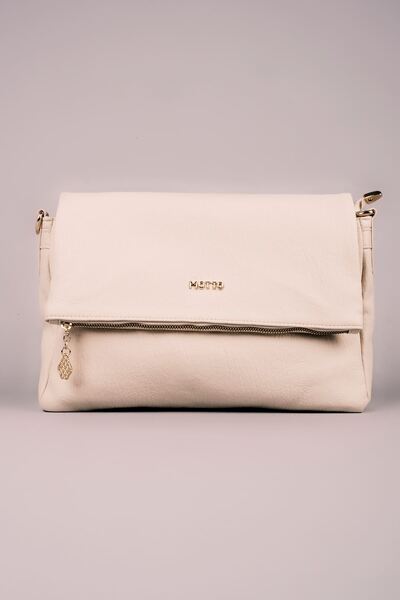 Lal Shoes & Bags Women's Folding Handbag with Lid (1416) - Cream