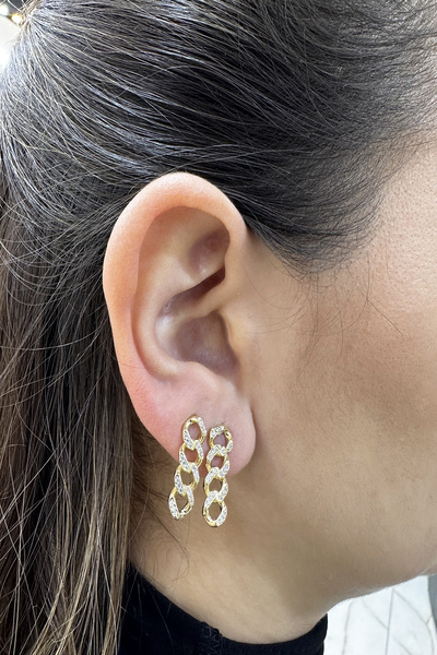 ŞAMLI ERDOĞAN 14 Ayar Altın Gurmet Zincir Taş Detay Vidalı Küpe