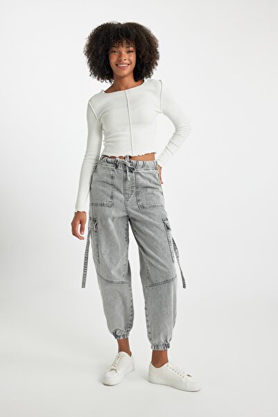 DeFacto Jogger Fit High Waist Casual Fit Stretchy Waist Leg Long Length Jean Pants A8195ax23wn