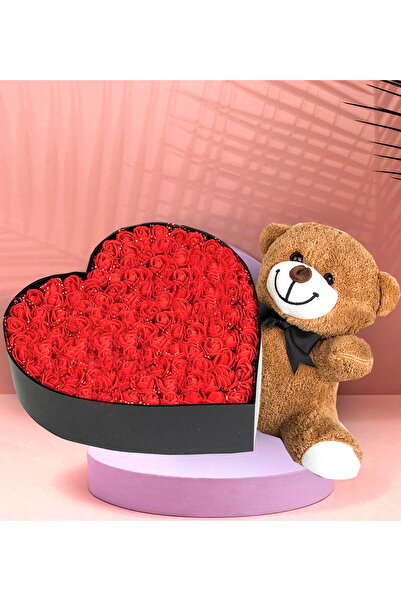 GİFTSTİME Kalp Kutu Tasarımlı New kalp kutu Çiçek Gül Sevimli Peluş Ayıcık