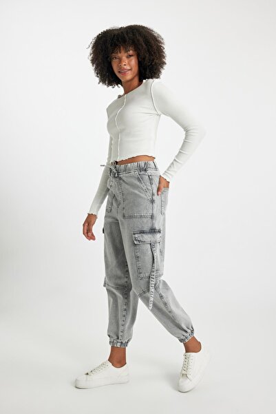 DeFacto Jogger Fit High Waist Casual Fit Stretchy Waist Leg Long Length Jean Pants A8195ax23wn