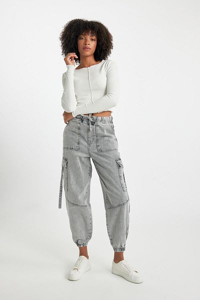DeFacto Jogger Fit High Waist Casual Fit Stretchy Waist Leg Long Length Jean Pants A8195ax23wn