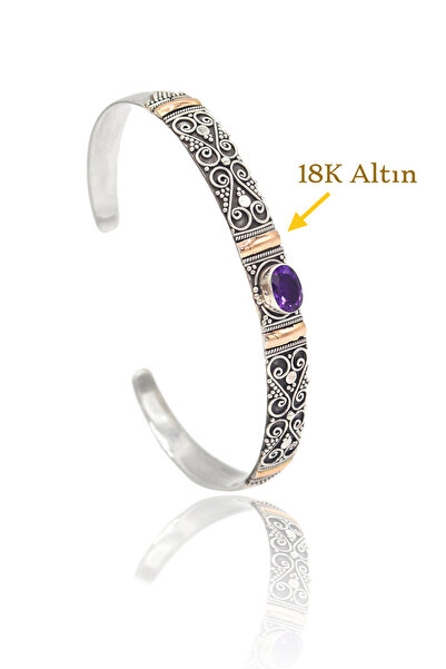 Midyat Nurtaş Gümüş Ametist Taşlı El işi 925 Ayar Kadın Gümüş Bilezik 201022715