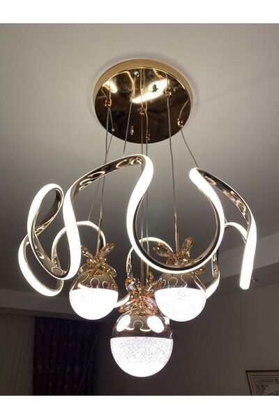 Retro LEDLİ 4 TOPLU AVİZE GOLD KAPLAMALI