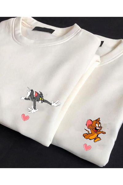 Vordevia Hanorac cu gât rotund cu imprimeu Lover Combination Tom și Jerry