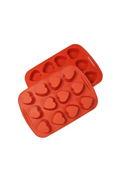 Globy Silicone Striped Heart Patterned Chocolate, Cake Mold 12 Pieces