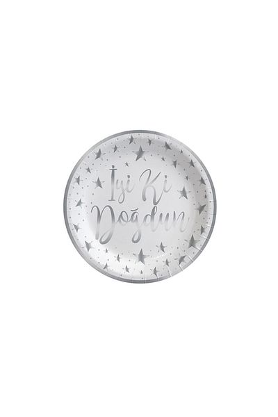 BalonEvi Good Ki Doğun Plate - Silver Color, Foil Printed, White