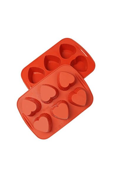 Globy قالب مافن منقوش على شكل قلب من السيليكون مكون من 6 قطع