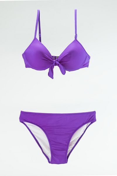 TooHot Purple Push-up Padded Bow Bottom Top Bikini Set