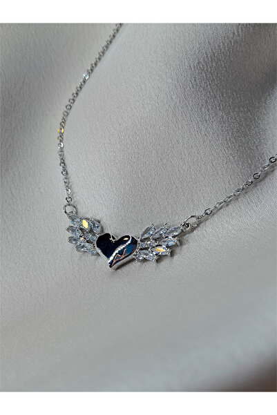 fiore fashion Trendy Kalp kolye 316L Çelik Paslanmaz Zincir Gümüş Renk Zirkon...
