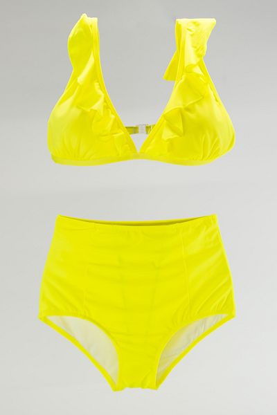 TooHot Set de top de bikini triunghi cu talie înaltă cu volane galbene pentru femei
