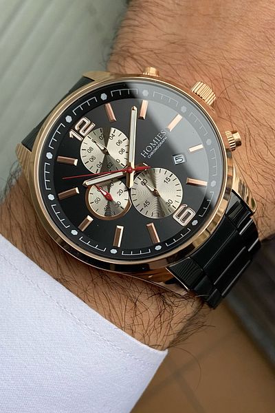Homies MEN'S WRISTWATCH ROSE GOLD AND BLACK COLOR WORKS ALL FUNCTIONS WITH BRACELET GIFT
