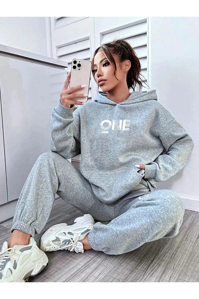 TRENDKUTU One Printed Women's Sweatshirt and Sweatpants Set