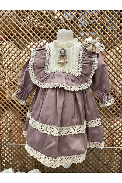 PARK BEBE Kız bebek vintage elbise toka aksesuarlı arkasında fiyonk detayı me...