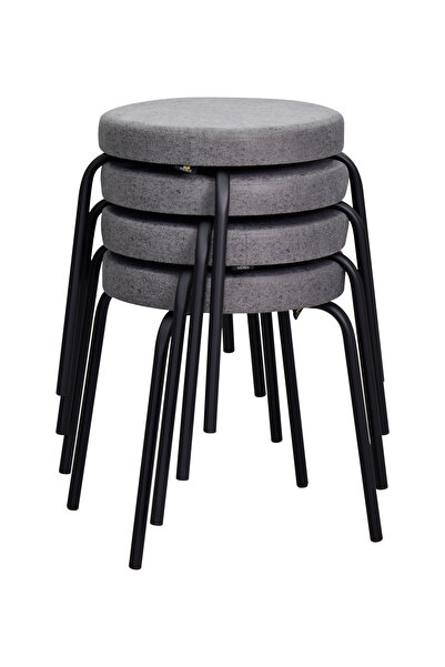 VİLİNZE Deniz Siyah Metal Ayak İstiflenebilir Mutfak-Balkon Taburesi (4 Adet)