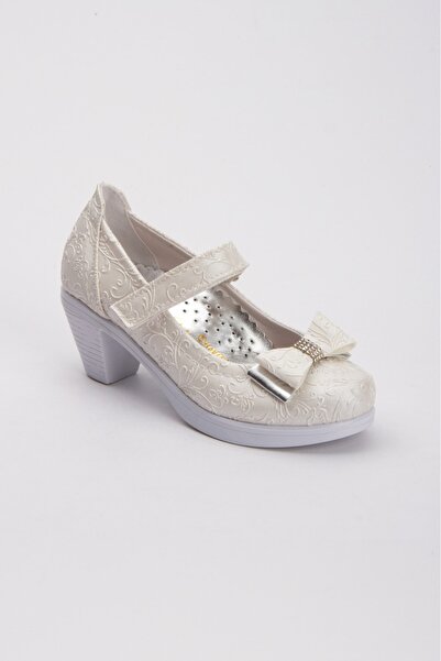 shopland Girl's Ecru Ivy Patterned Orthopedic Special Day Shoes