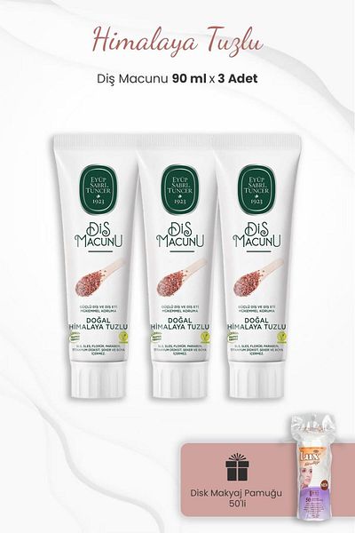 Eyüp Sabri Tuncer Himalayan Salt Toothpaste 90 ml x 3 Pieces and Disc Cotton 50 Pieces
