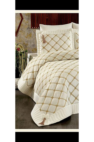 BALADI HOME Cuverturi de pat zestre (Set 4 piese) Catifea Matlasata Brodata de inalta calitate