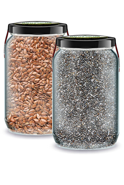 Zencefil Organik Bi Kavanoz Chia Tohumu + Bi Kavanoz Keten Tohumu 660 cc'lik 2 Adet Cam Kavanoz Saf Katkısız Taze