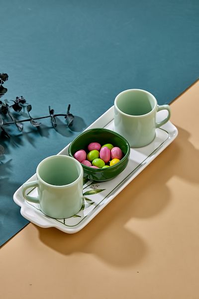 Erbaşlar Valentine's Day 2 Person Luxury Ceramic Coffee Cup Set Turkish Coffee Cup Presentation Set