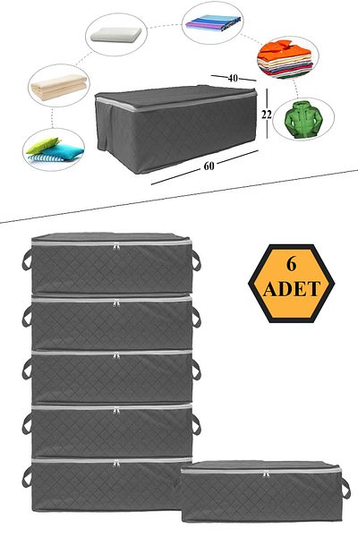 NUTEX 6 Pieces Quilted Patterned Underfloor Anthracite Storage 60x40x22