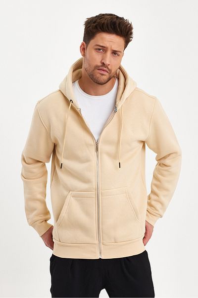 CLIPMAN Ανδρική πλεκτή πλεκτή 3 κλωστή με φερμουάρ Fleece Ζακέτα Μπεζ