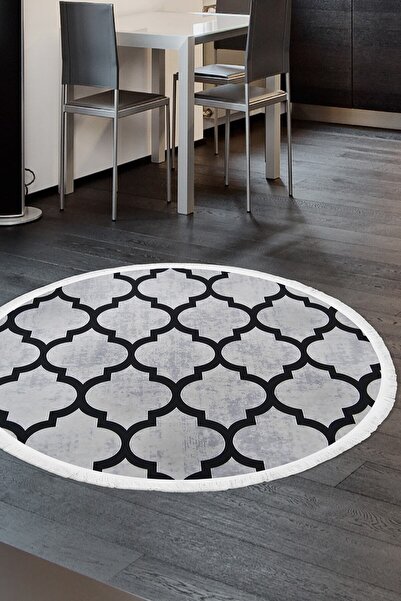 Dijidekor Covor rotund cu franjuri decorativ digital lavabil antialergic Spad...