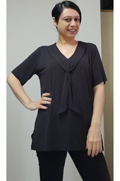 Mertcan Butik Tricou cu mânecă scurtă din bumbac pieptănat din viscoză cu guler negru