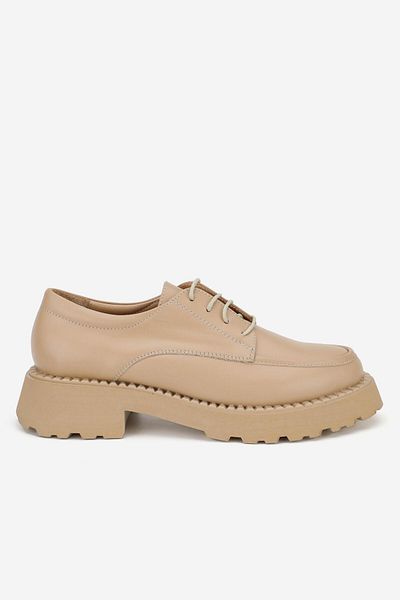 TUNAELLİ PANTOFI OXFORD CU ȘANȚURI BEJ PIELE NATURALĂ VERITĂ