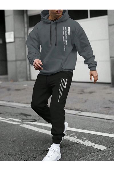 MOONBULL Σετ ανδρικής φόρμας με στάμπα καινοτομία με κουκούλα