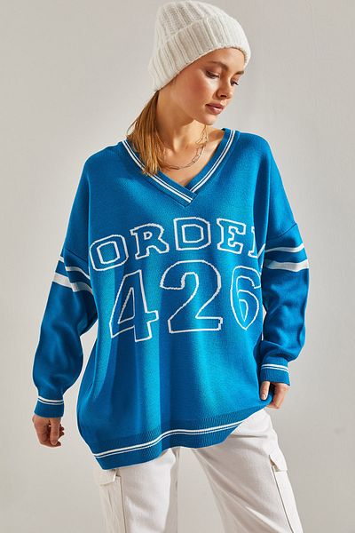 Bianco Lucci Dámský oversize pletený svetr s výstřihem do V