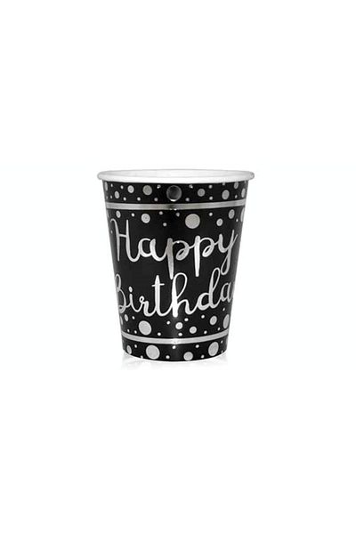 BalonEvi SILVER-SILVER VARAK PRINTED HAPPY BİRTHDAY GLASS BLACK
