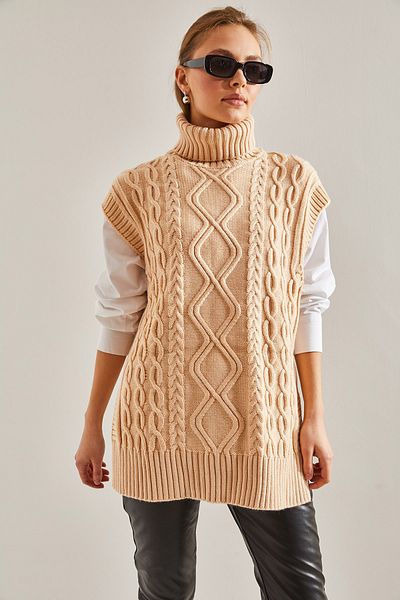 Bianco Lucci Women's Turtleneck Hair Braided Knitwear Sweater