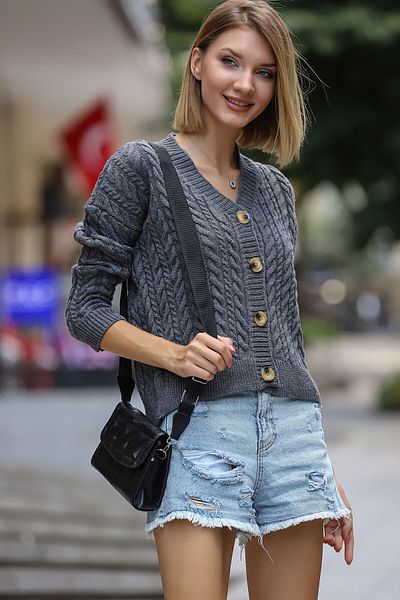 AVORWE V-neck Buttoned Hair Braided Jacket Cardigan